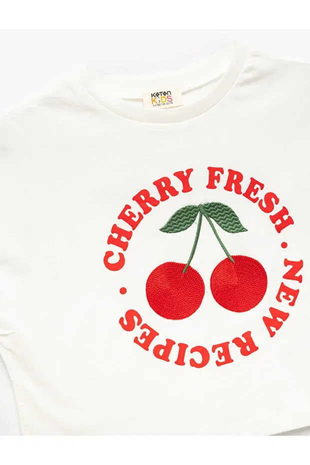 Детская футболка с принтом Cotton Cherry Printed Koton, Ecru — фото 3