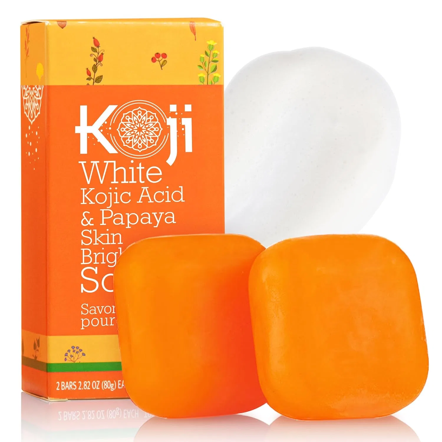 Мыло для лица и тела Kojic Acid & Papaya Brightening Soap, Koji White, 2 батончика по 80 г, Оранжевый