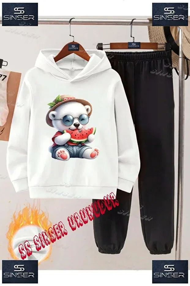 Детский комплект свитшота и штанов с принтом Ayick White Watermelon Ss Sinser, White - Black