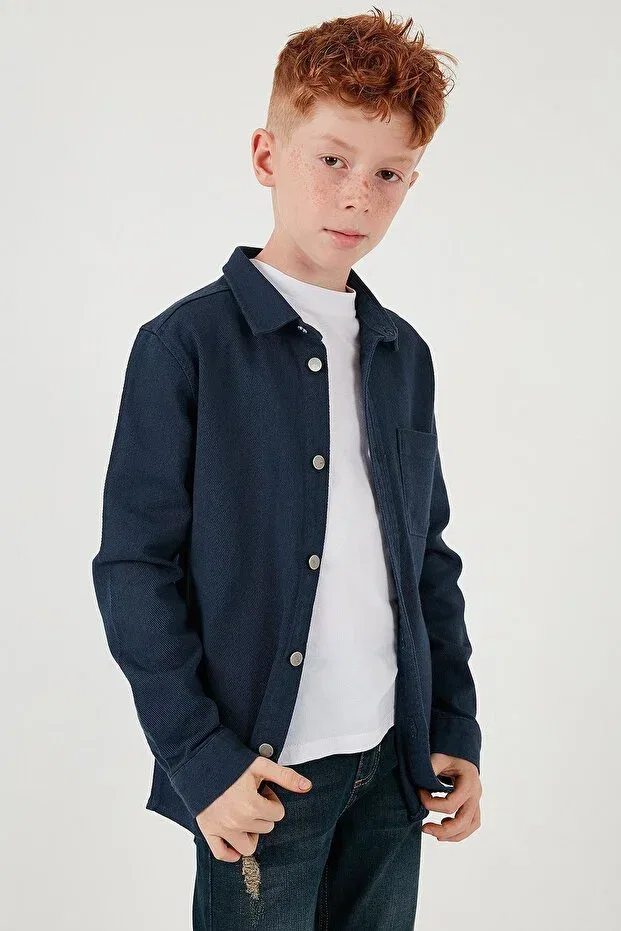Детская рубашка для мальчиков длинный рукав Lela, Navy Blue — фото 4