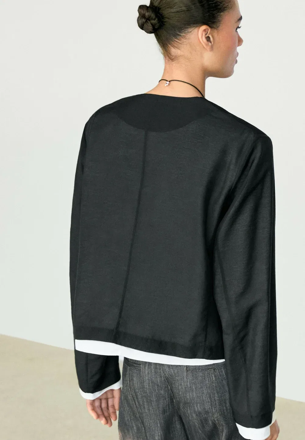 Контрастный двойной жакет для завершенного образа - летний жакет Massimo Dutti, Black — фото 4