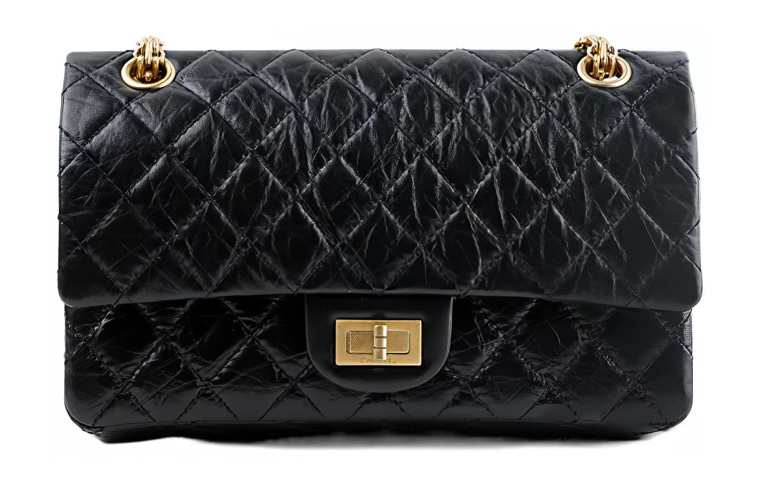 CHANEL Сумка через плечо 2.55 из кожи коровы с золотистой фурнитурой, черная, женская, маленькая
