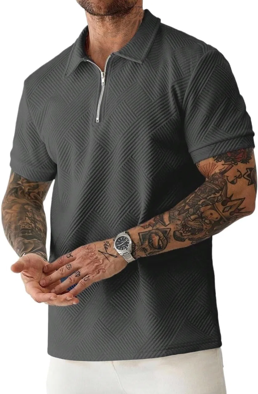 Мужская футболка с коротким рукавом и полузастежкой, Dark Grey