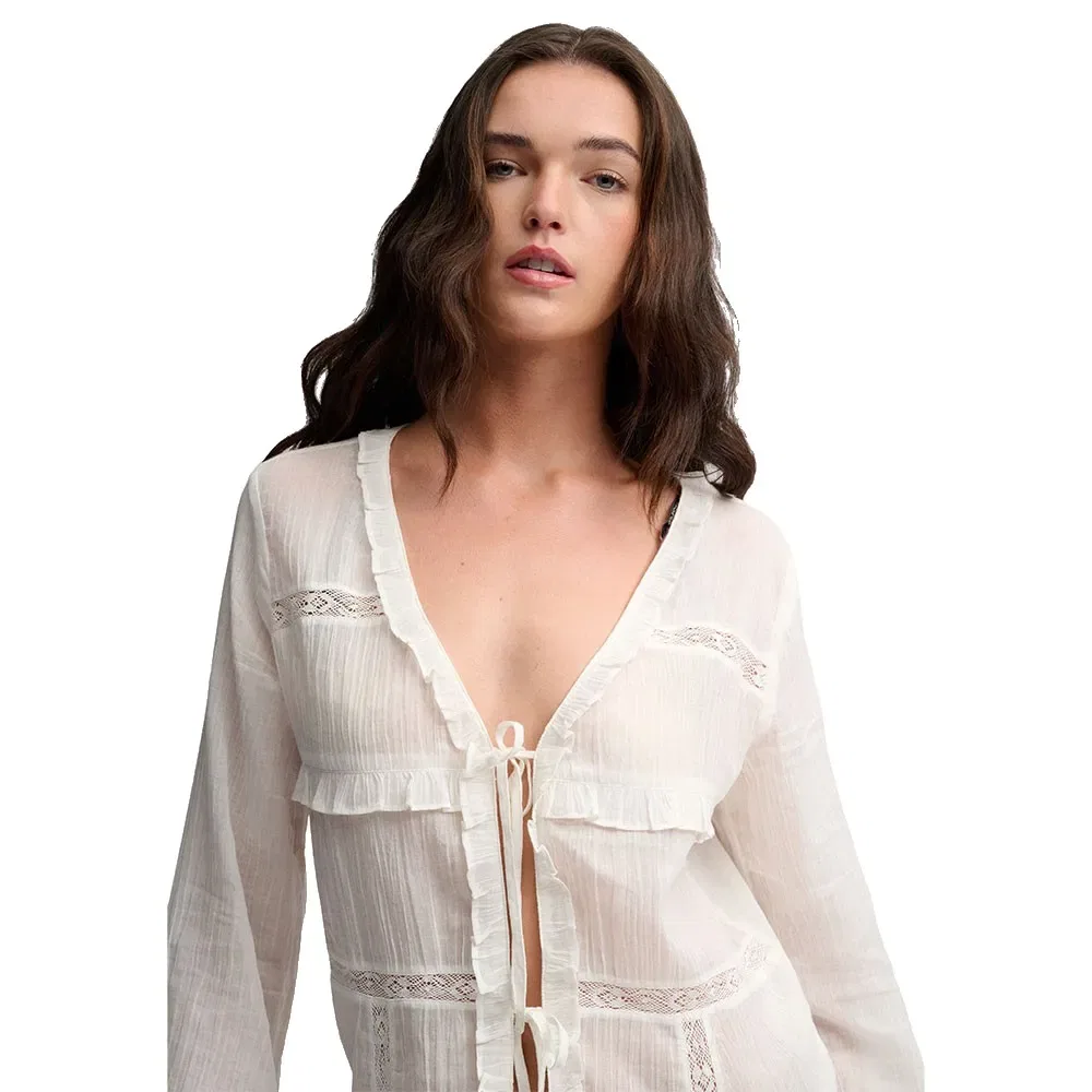 Женский лонгслив с кружевными вставками и завязками Superdry, White — фото 4