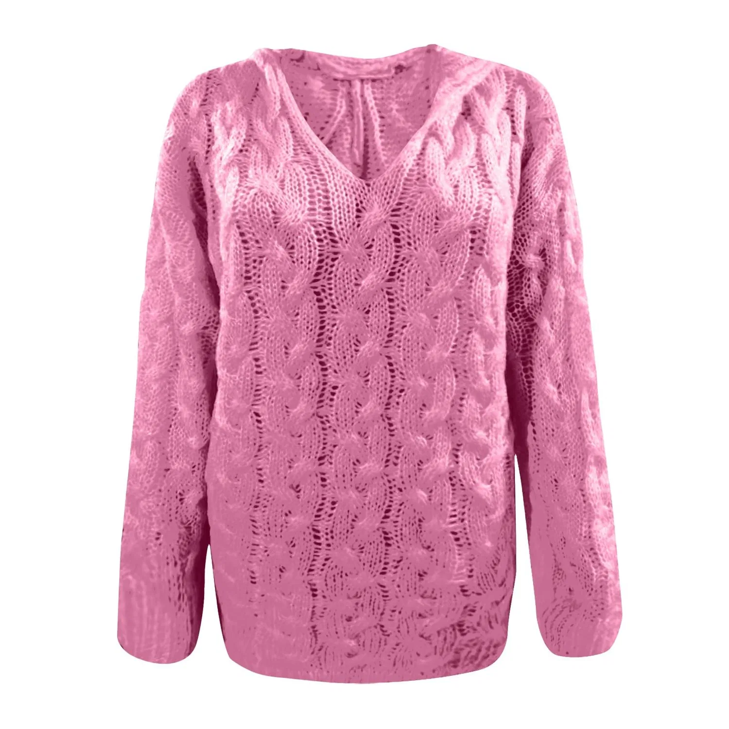 Женский свитер с V-образным вырезом Winter Warm Sweaters, Pink — фото 4