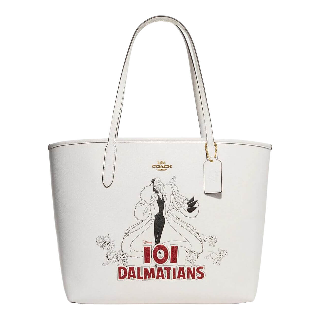

Сумка Coach Outlet X Disney City Tote with Signature Canvas Interior and Cruella Motif, белый