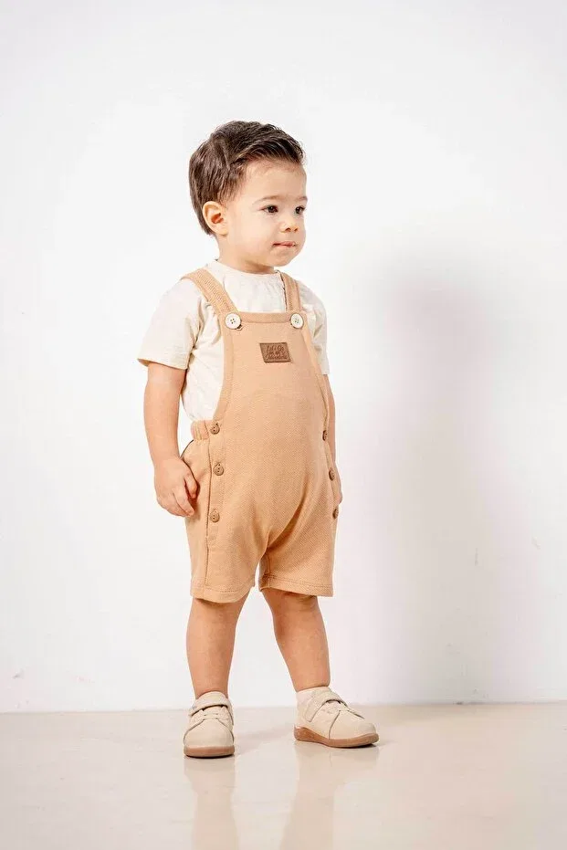 Детский комплект из двух предметов хлопковый комбинезон Basics Bombe, Natural — фото 4
