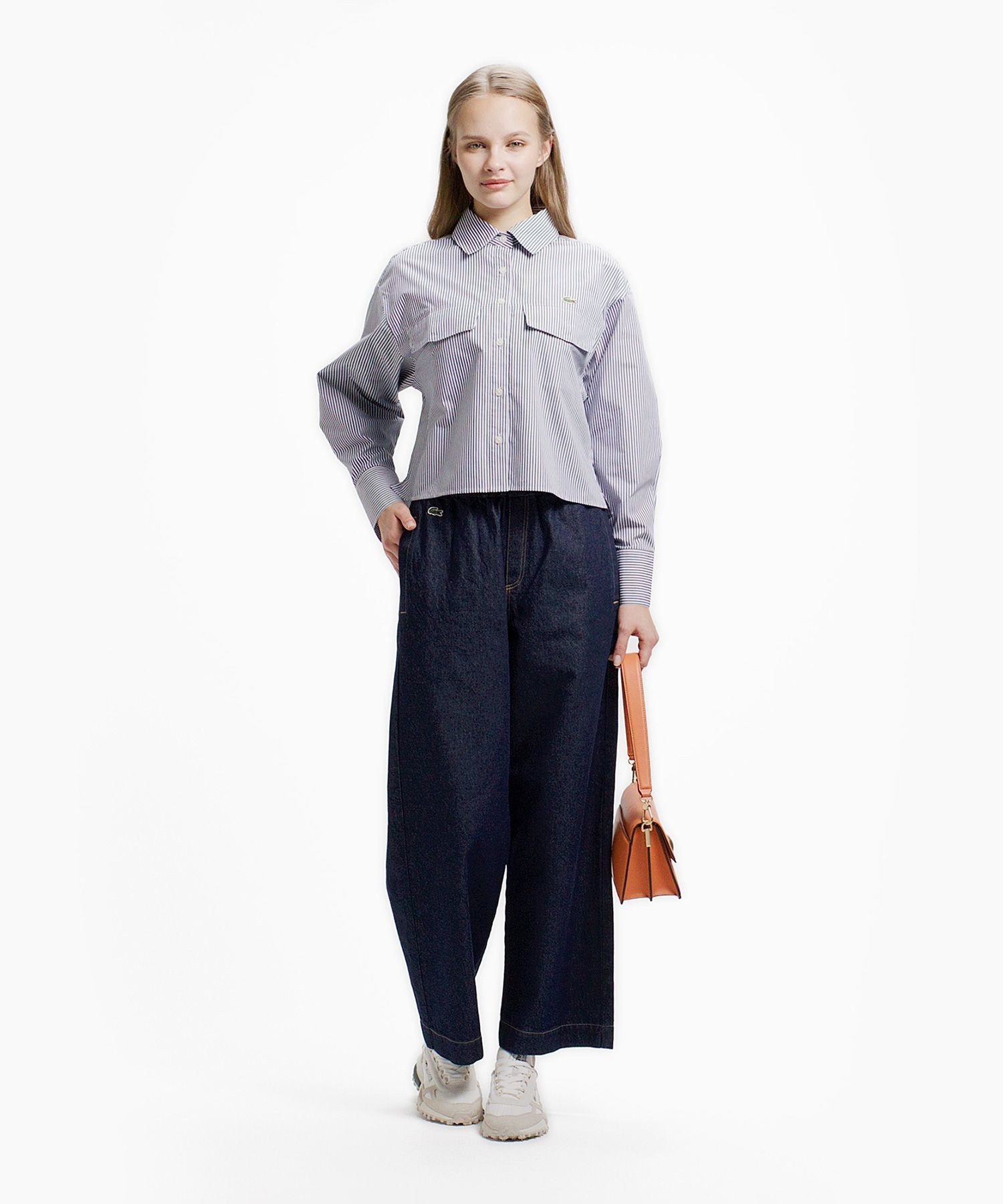 Рубашка LACOSTE полосатая укороченная, Navy — фото 4