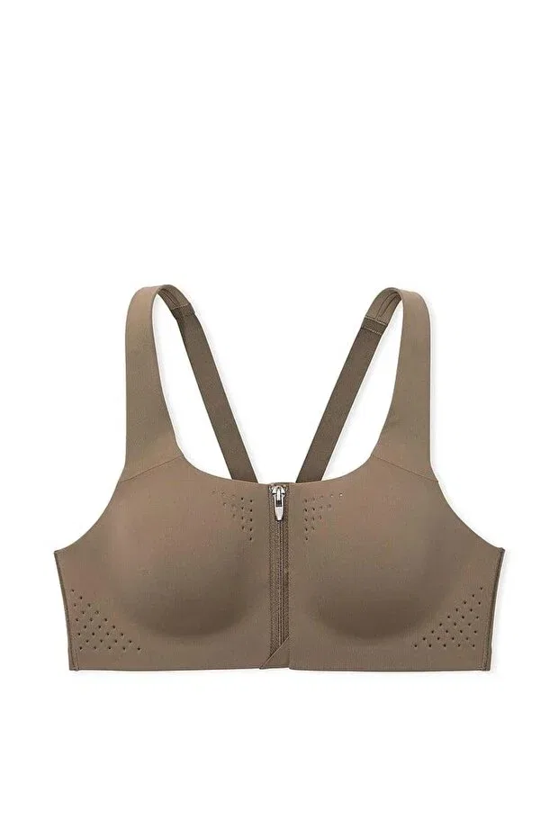 Женский спортивный бюстгальтер с принтом Featherweight Max Front Zipper Sports Bra Victoria'S Secret, Olive Green — фото 3