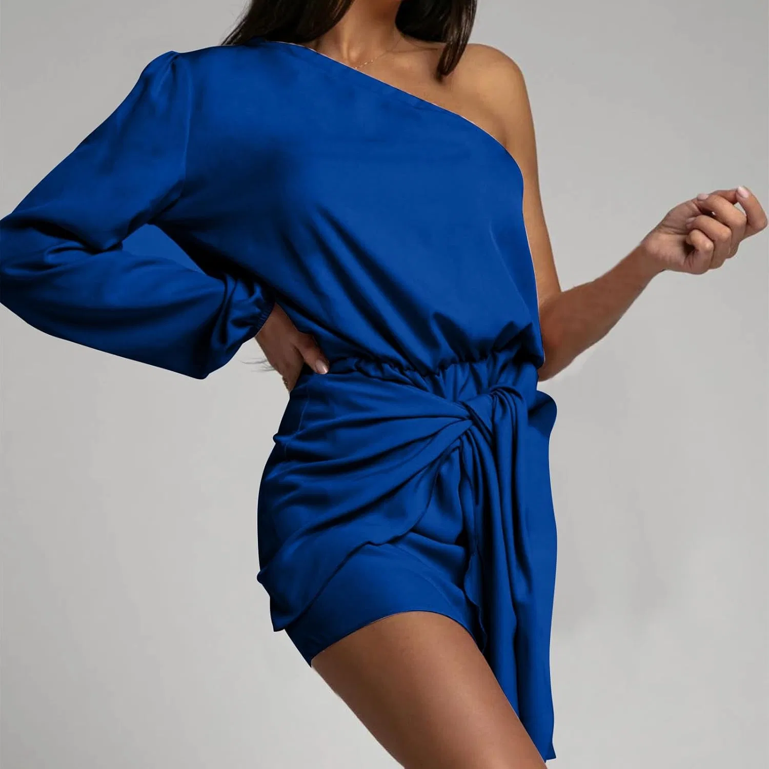 Женское мини-платье с одним рукавом Ruched Y2K Club Wear, Blue — фото 4