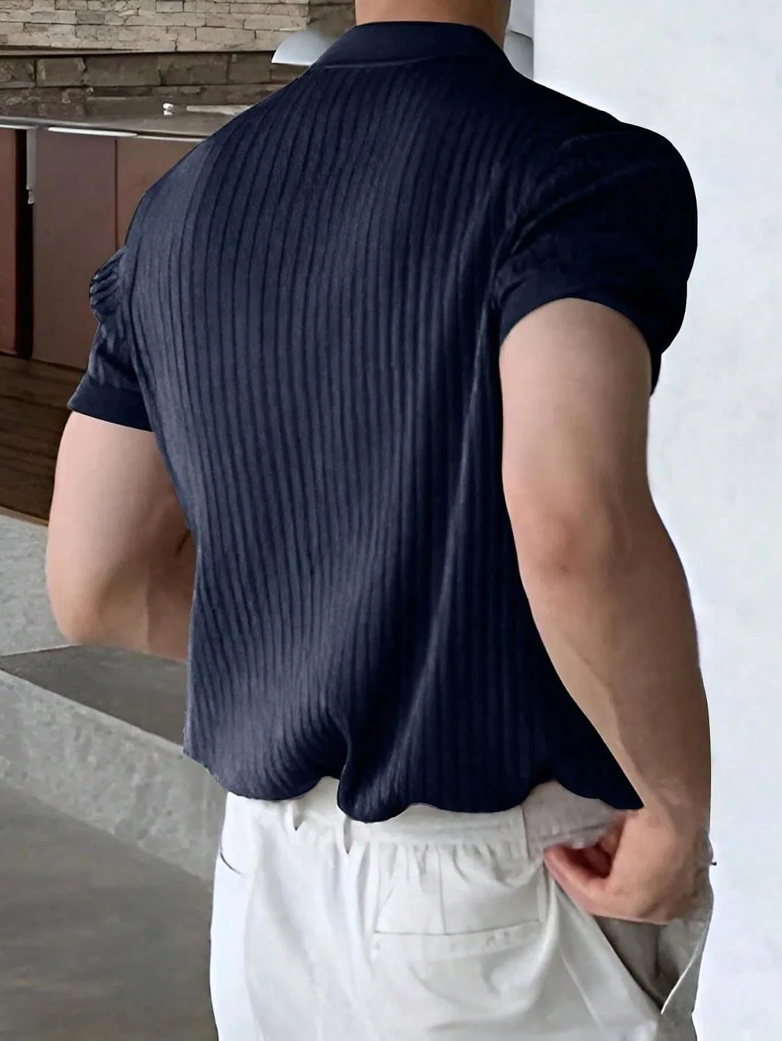 Мужская футболка с ребристой вязкой Ribbed Knit, Navy Blue — фото 2