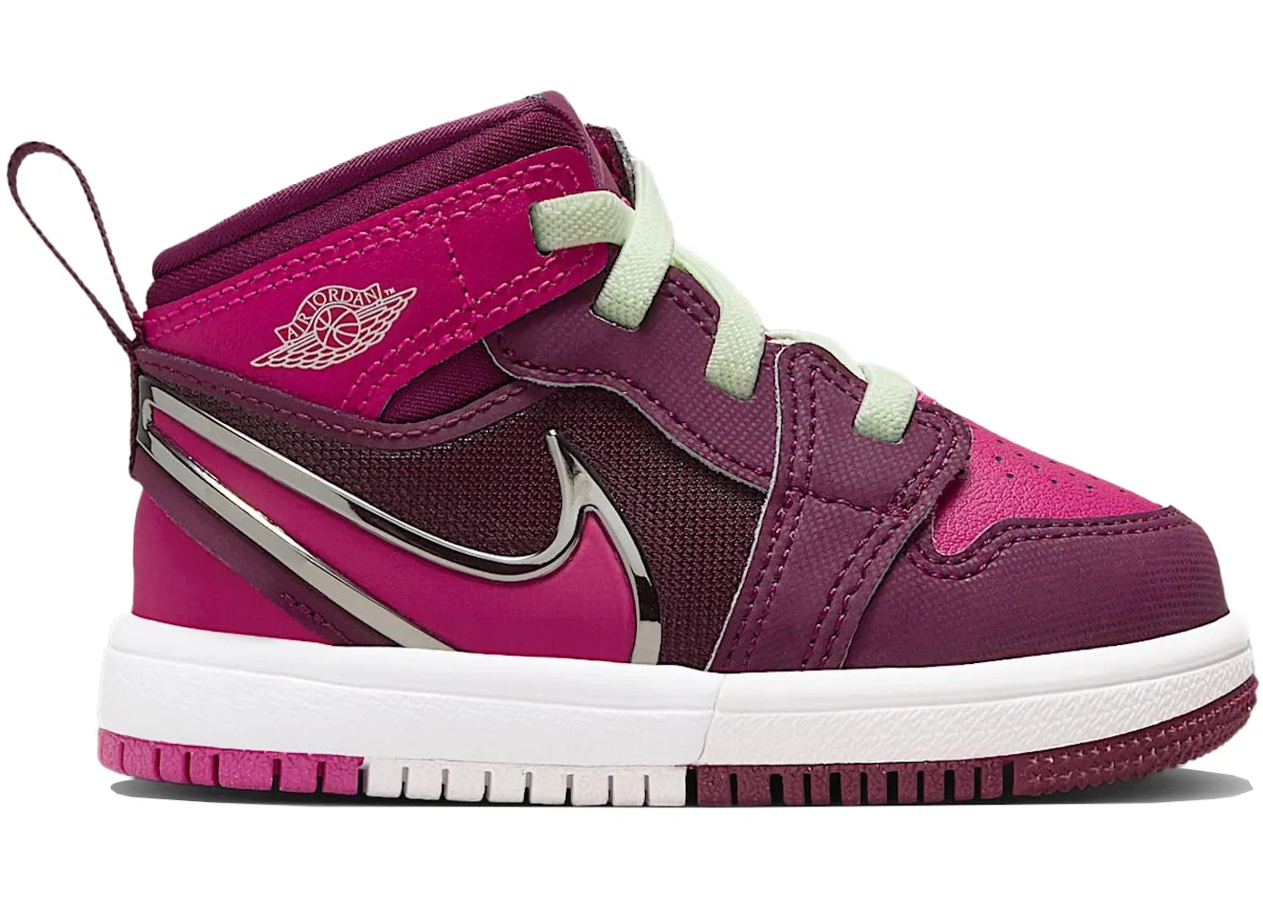 Детские кроссовки с высоким берцем Jordan 1 Mid RM EasyOn Jordan, Bordeaux White Volt Tint Active Pink