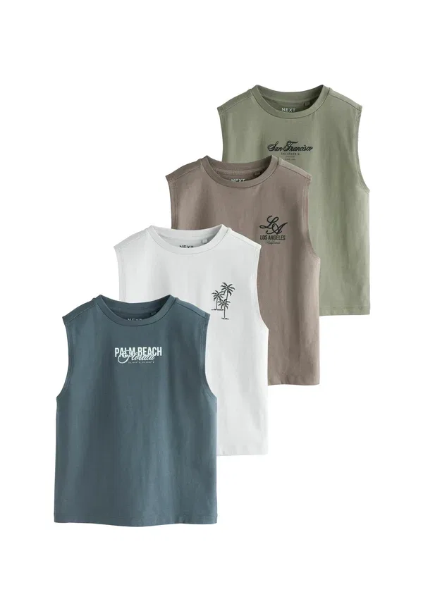 Футболка хлопковая Regular fit fluro tank vest 4 pack Next light grey, brown, charcoal, khaki, коричневый/светло-серый/угольный/хаки