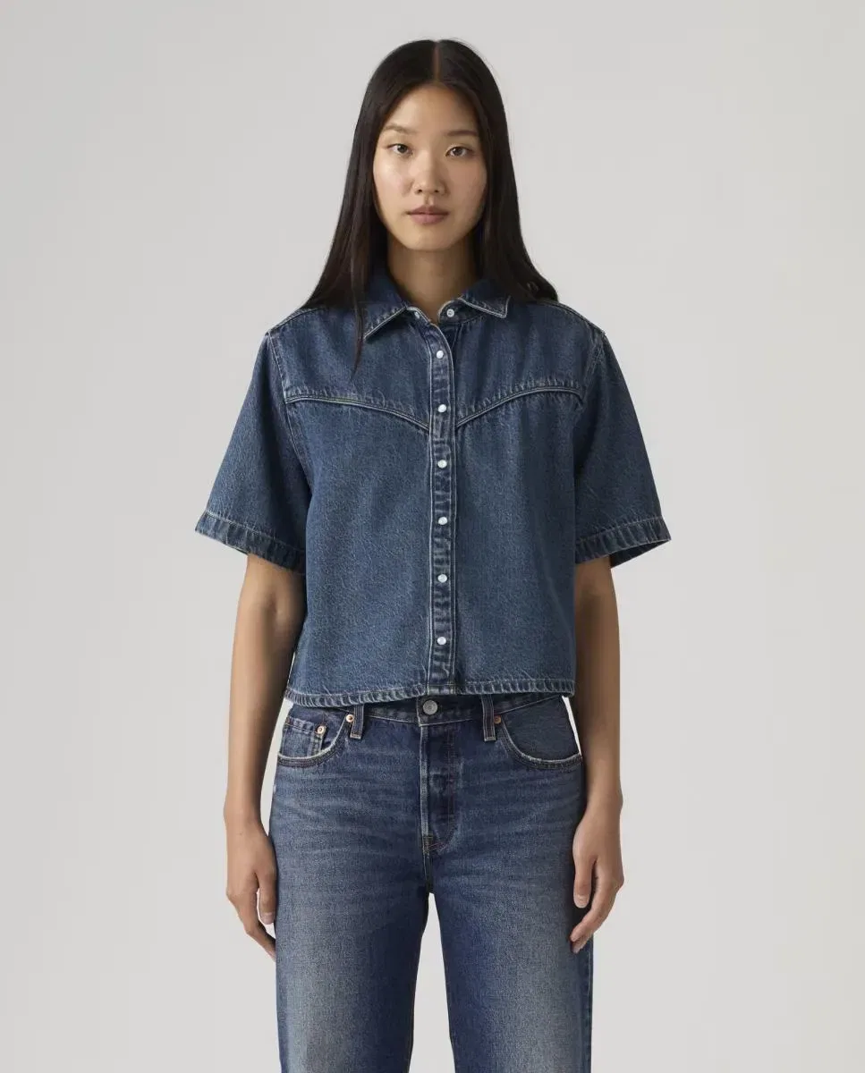 Женская джинсовая рубашка-кроп с коротким рукавом Levi's, Azul Índigo