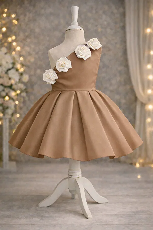 Детское вечернее платье для девочек с розой Musgem Special Design Rosalia Model, Brown