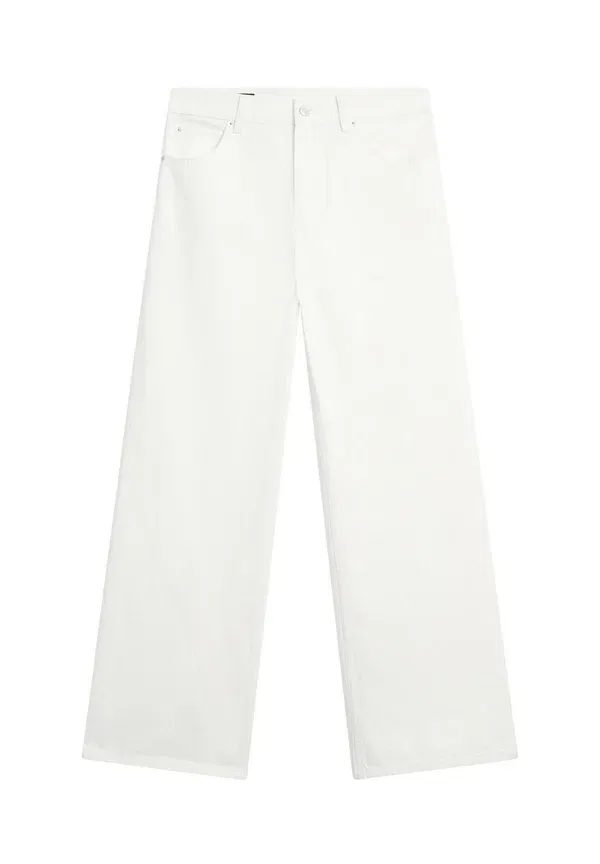 Брюки из хлопка Low-rise wide-leg striped trousers Massimo Dutti, white, белый — фото 3
