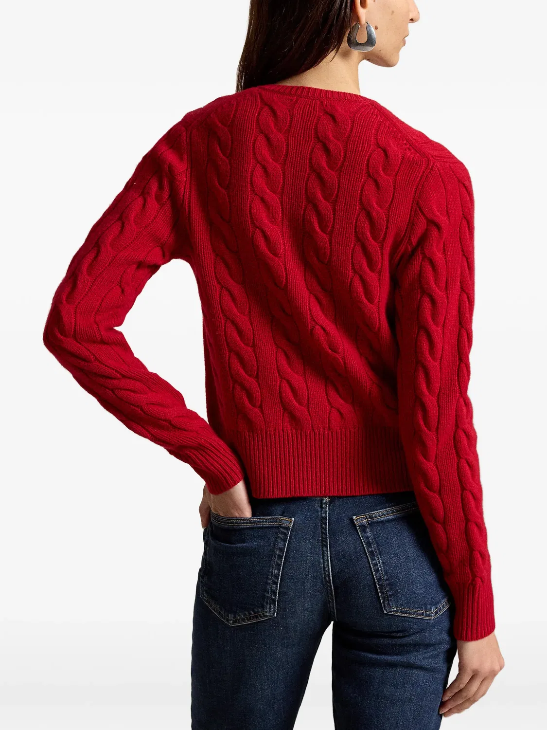 Polo Ralph Lauren Кардиган фактурной вязки из шерсти и кашемира красный — фото 4