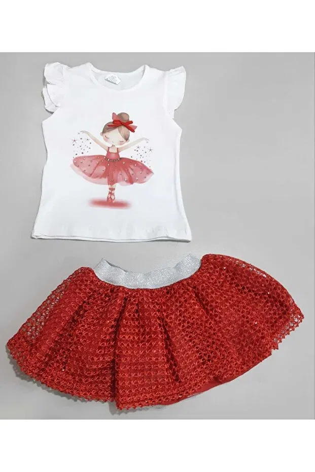 Детский комплект для девочек с принтом Ballerina girl skirt summer double girl baby children's suit Sönmez Baby, Red