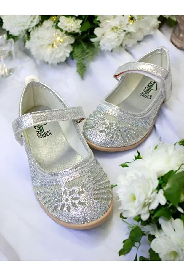 Детские балетки для девочек с принтом Pediashoes, Silver