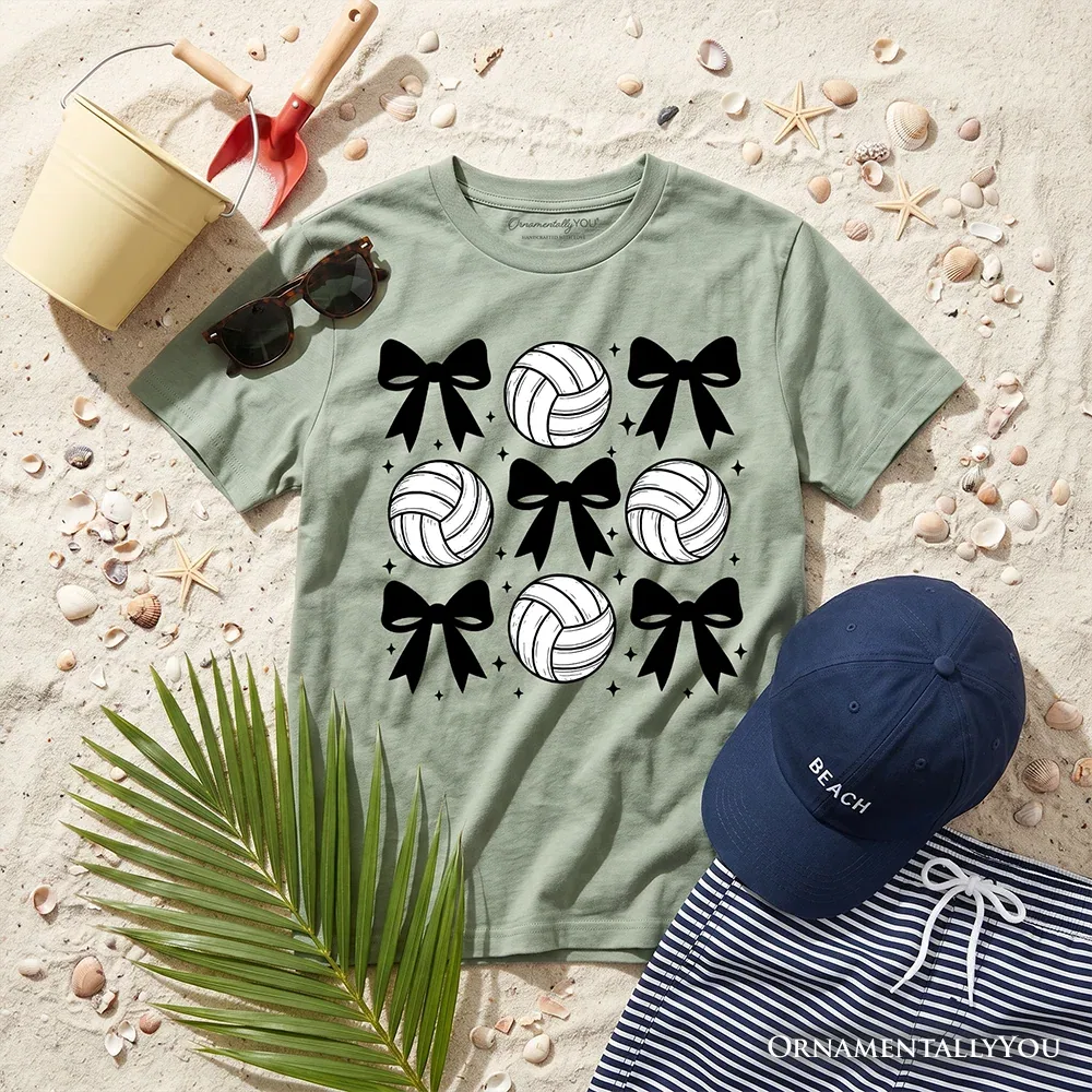 Детская футболка для девочек с принтом волейбольных бантов Cute Volleyball Bows OrnamentallyYou, Sage