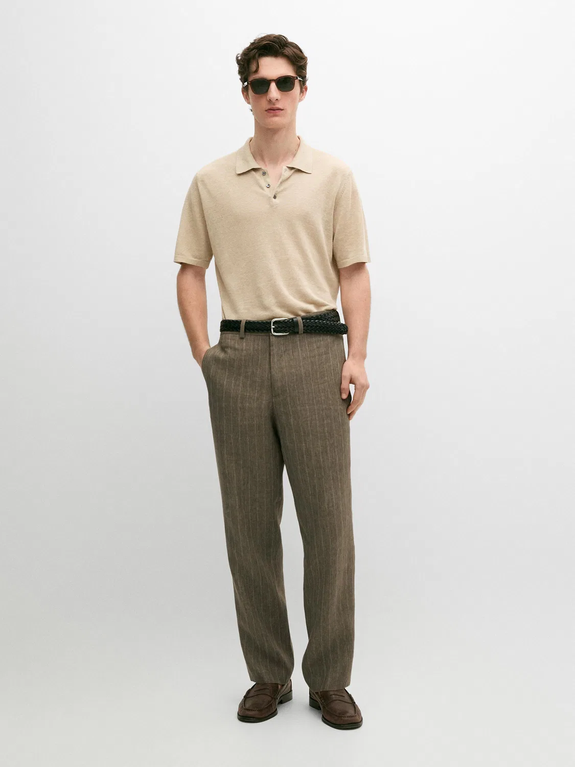 Полосатые льняные брюки Massimo Dutti, зеленый