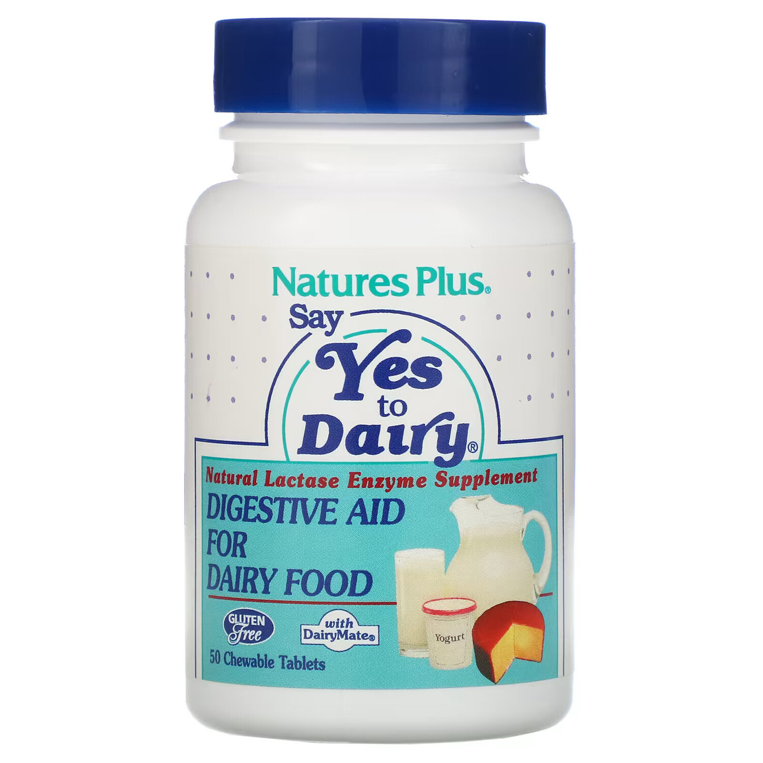 

NaturesPlus, Say Yes to Dairy, добавка для переваривания молочных продуктов, 50 жевательных таблеток