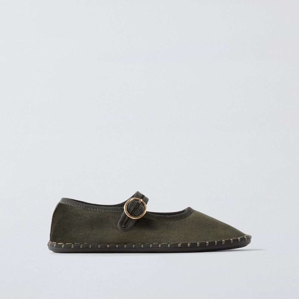 Балетки Zara Velvet, зеленый