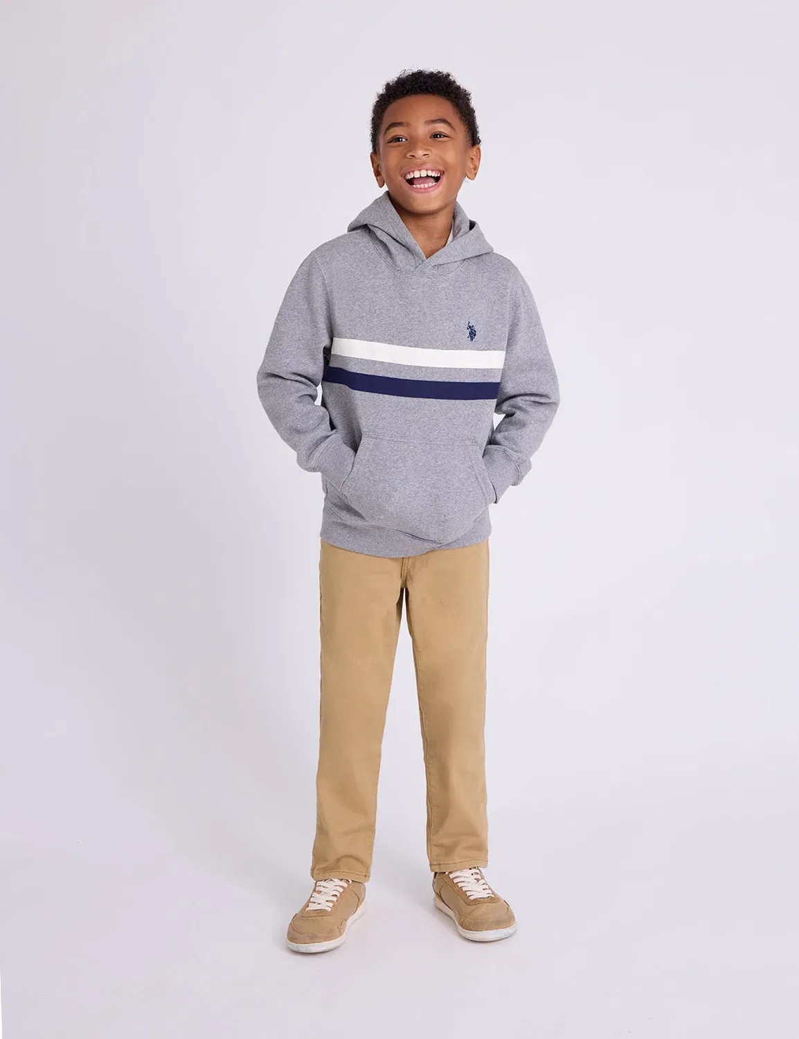 Детская флисовая толстовка с полосками на груди U.S. Polo Assn, Heather Gray — фото 4