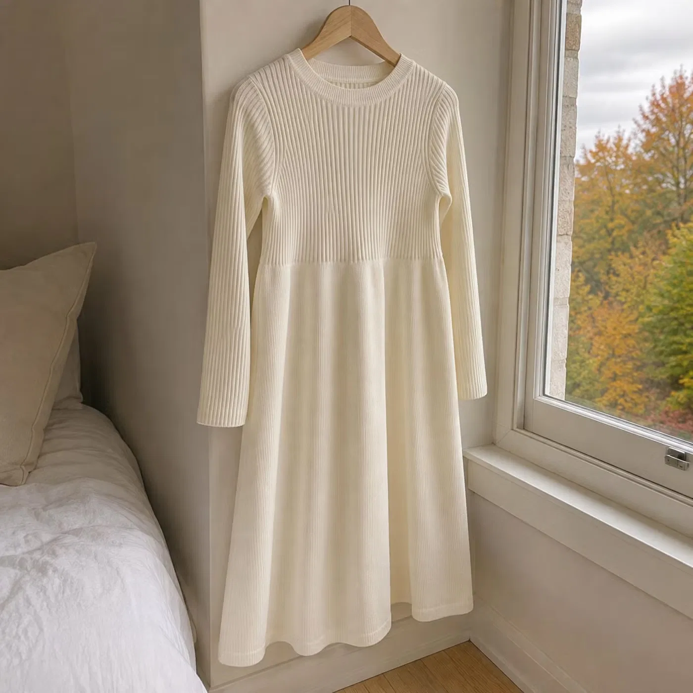 Платье-свитер с длинным рукавом в рубчик миди Bloomknit, коричневый