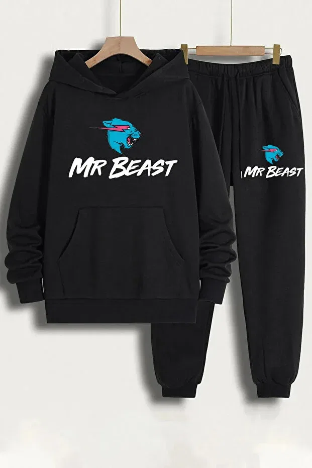 Детский комплект свитшота и спортивных штанов для девочек с принтом Oversize Mr Beast Keywest, Black