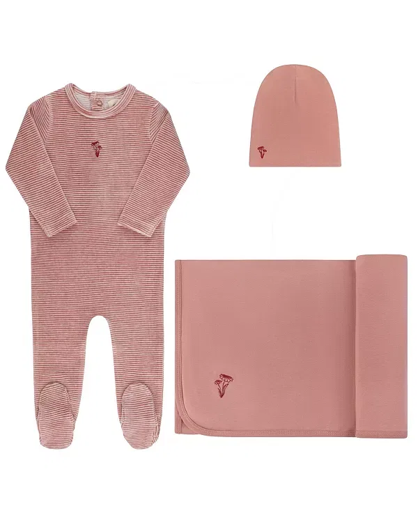 Детский комплект велюровый с полоской Take Me Home Set Ely'S & Co., Dark Pink