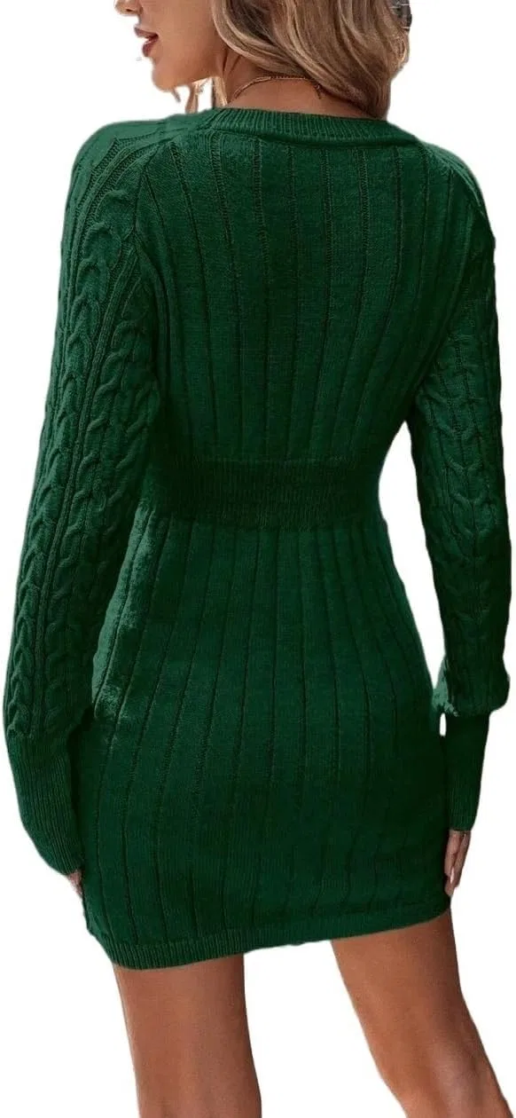 Женское вязаное платье с круглым вырезом Slimming Fit, Dark Green — фото 2