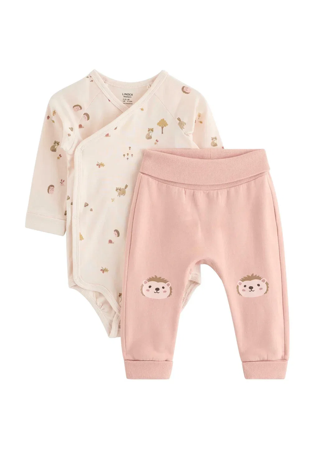 Комплект из боди с запахом и спортивных брюк (унисекс) Lindex, Light Pink