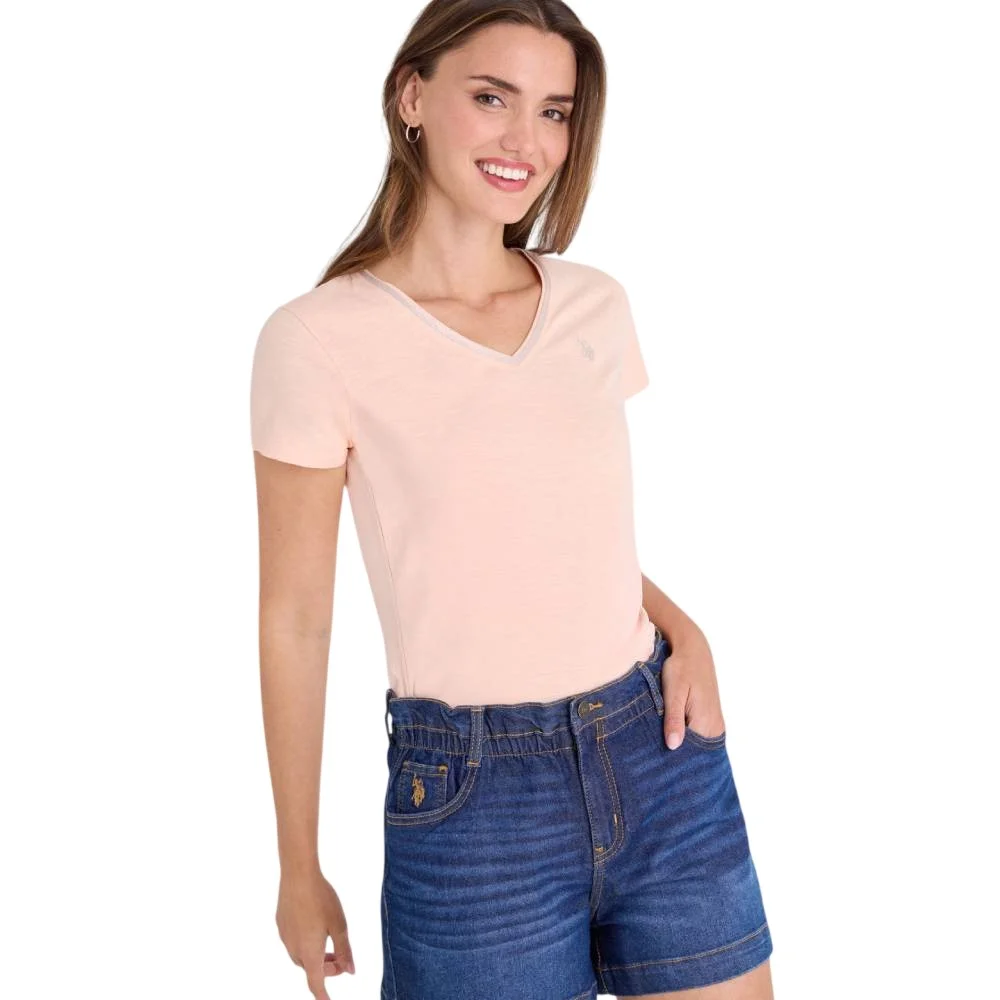 Футболка U.S. Polo Assn Metallic Trim V-neck, персиковый