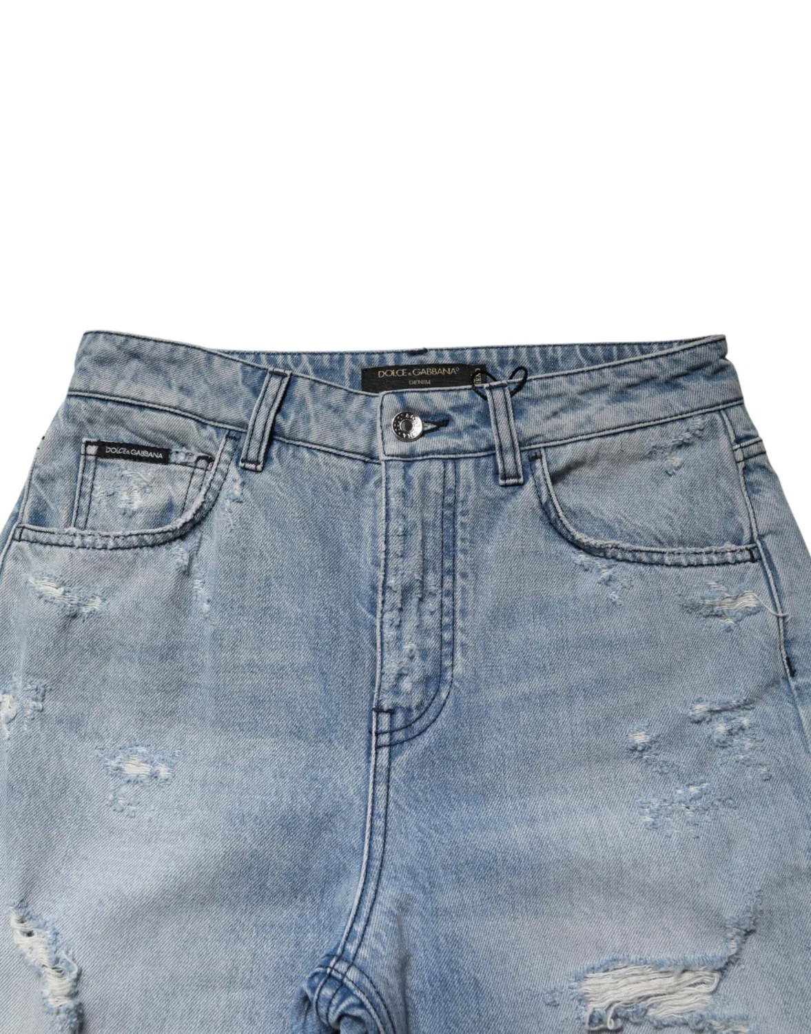 Женские джинсы-бойфренд с потертостями и рваными деталями BOYFRIEND Dolce & Gabbana, Light Blue — фото 4