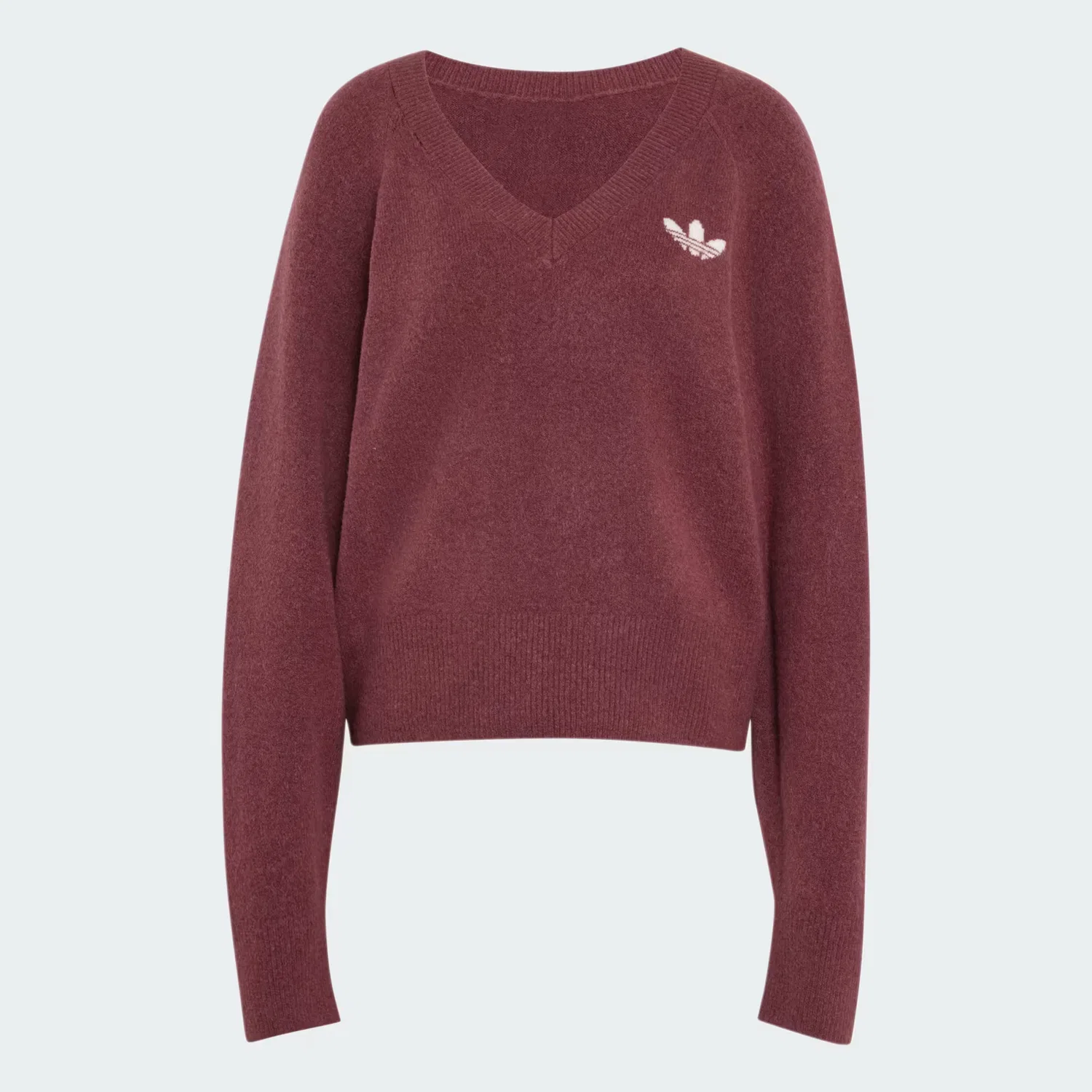 Женский свитшот свободного кроя Essentials Knit V-Neck Sweatshirt Adidas Originals, бордовый — фото 4