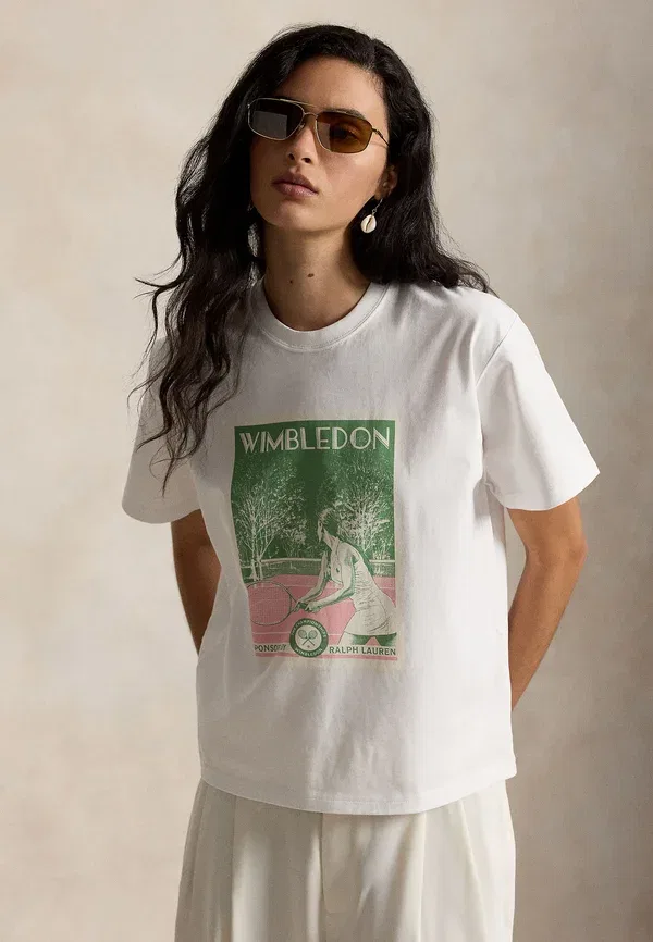 Футболка хлопковая Wimbledon graphic cotton jersey tee Polo Ralph Lauren, White Multi, белый/мультиколор