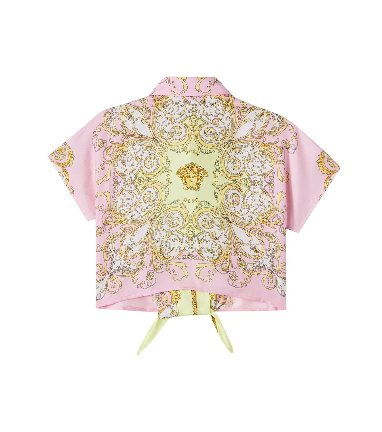 Шелковая рубашка с принтом Spring Barocco Versace Kids, розовый — фото 2