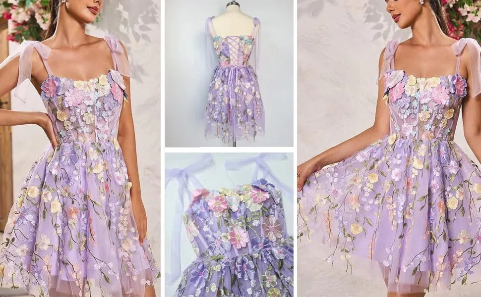 Женское коктейльное платье с 3D цветочным кружевом, Light Purple — фото 3