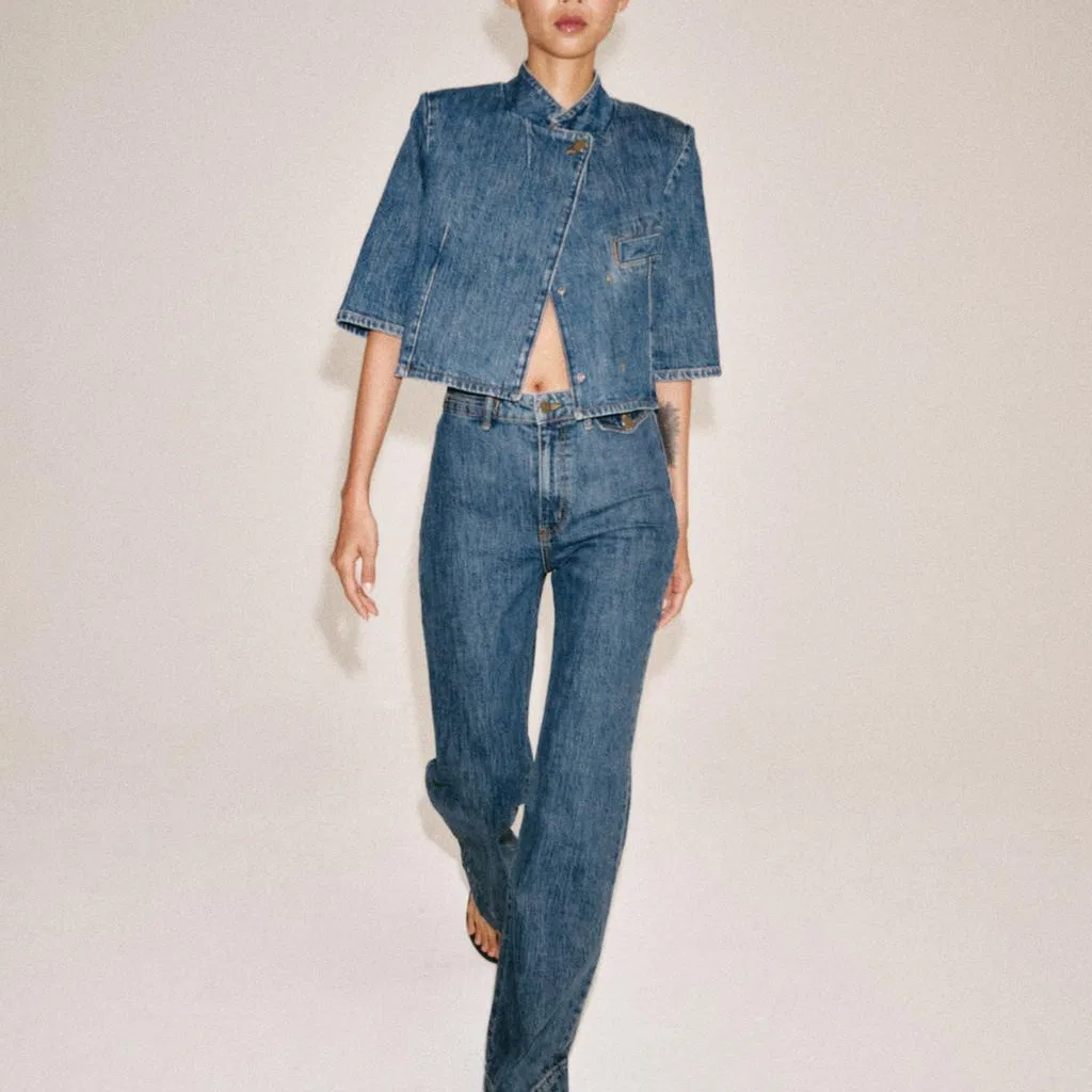 Женская джинсовая куртка со стойкой ZW Denim Jackets ZARA, Blue — фото 4
