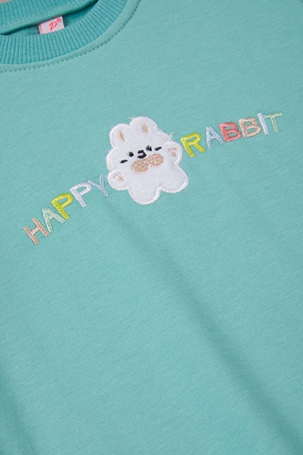 Детские свитшот для девочек с вышивкой Green Rabbit Embroidered Lettering Cansın Mini, Green — фото 2