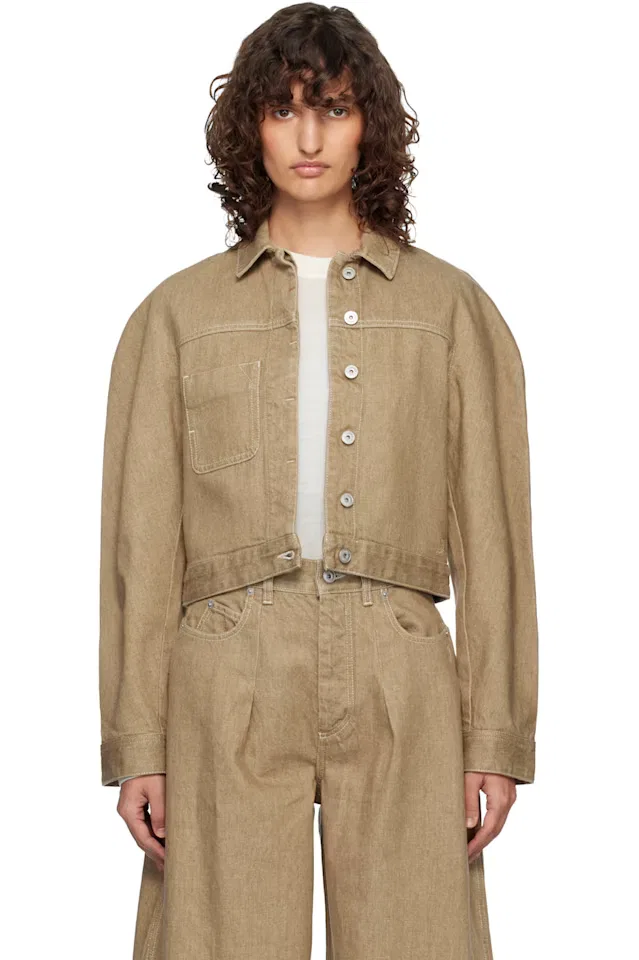Бежевая джинсовая куртка овальный карго Jacquemus