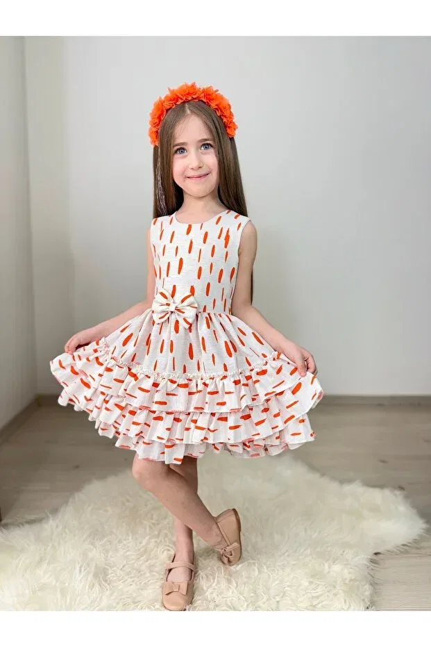 Детское платье для девочек льняное с рюшами Sg Exclusive, Orange — фото 4