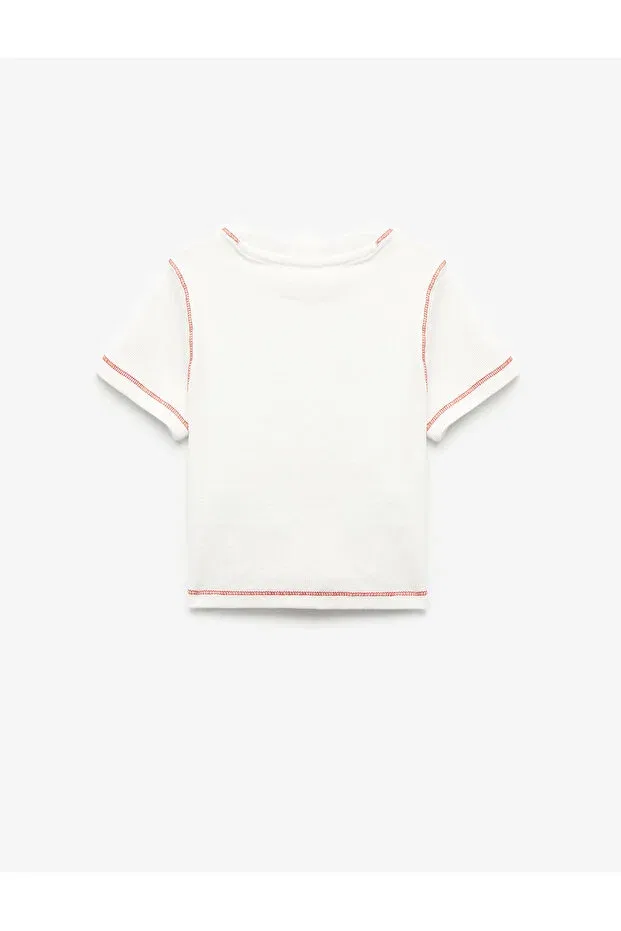Детская футболка с принтом Crew Neck Short Sleeve Strawberry Printed Crop T-Shirt Koton, Ecru — фото 2