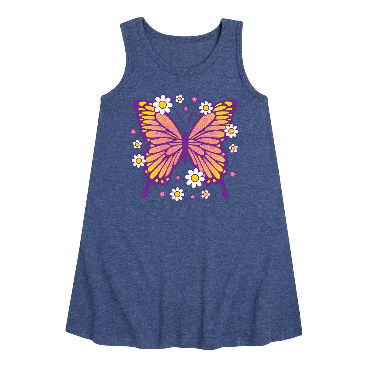 Детское платье-трапеция без рукавов с принтом Mandala Butterfly Instant Message, Heather Navy