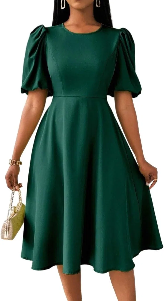 Женское платье миди с завышенной талией A-силуэта Dark Green
