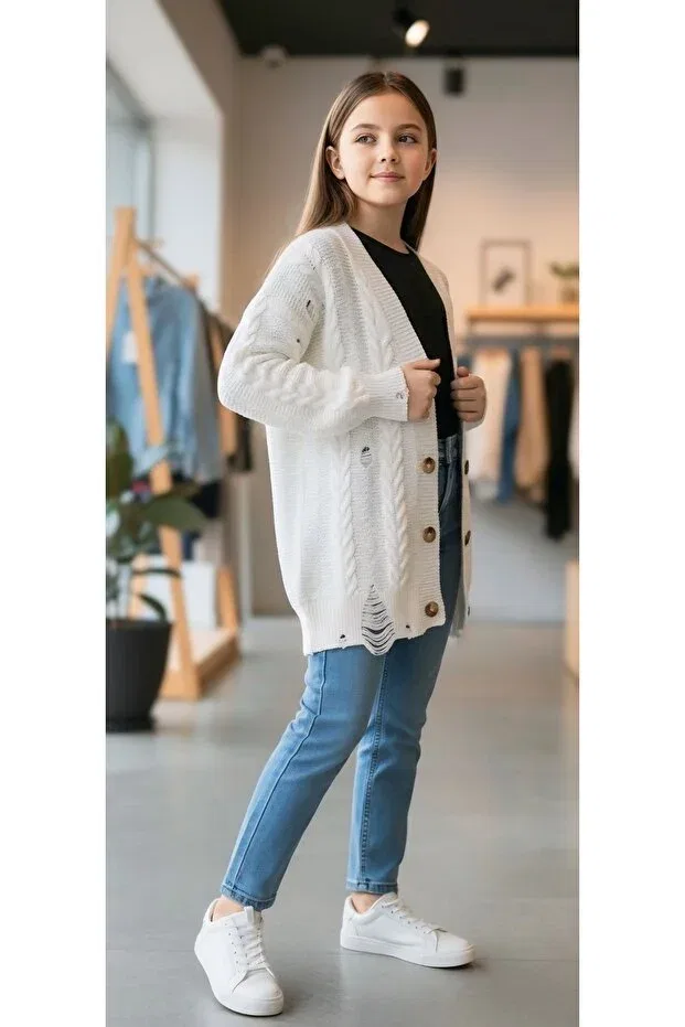 Детский кардиган для девочек с длинным рукавом Minimoda Kids, Ecru — фото 2