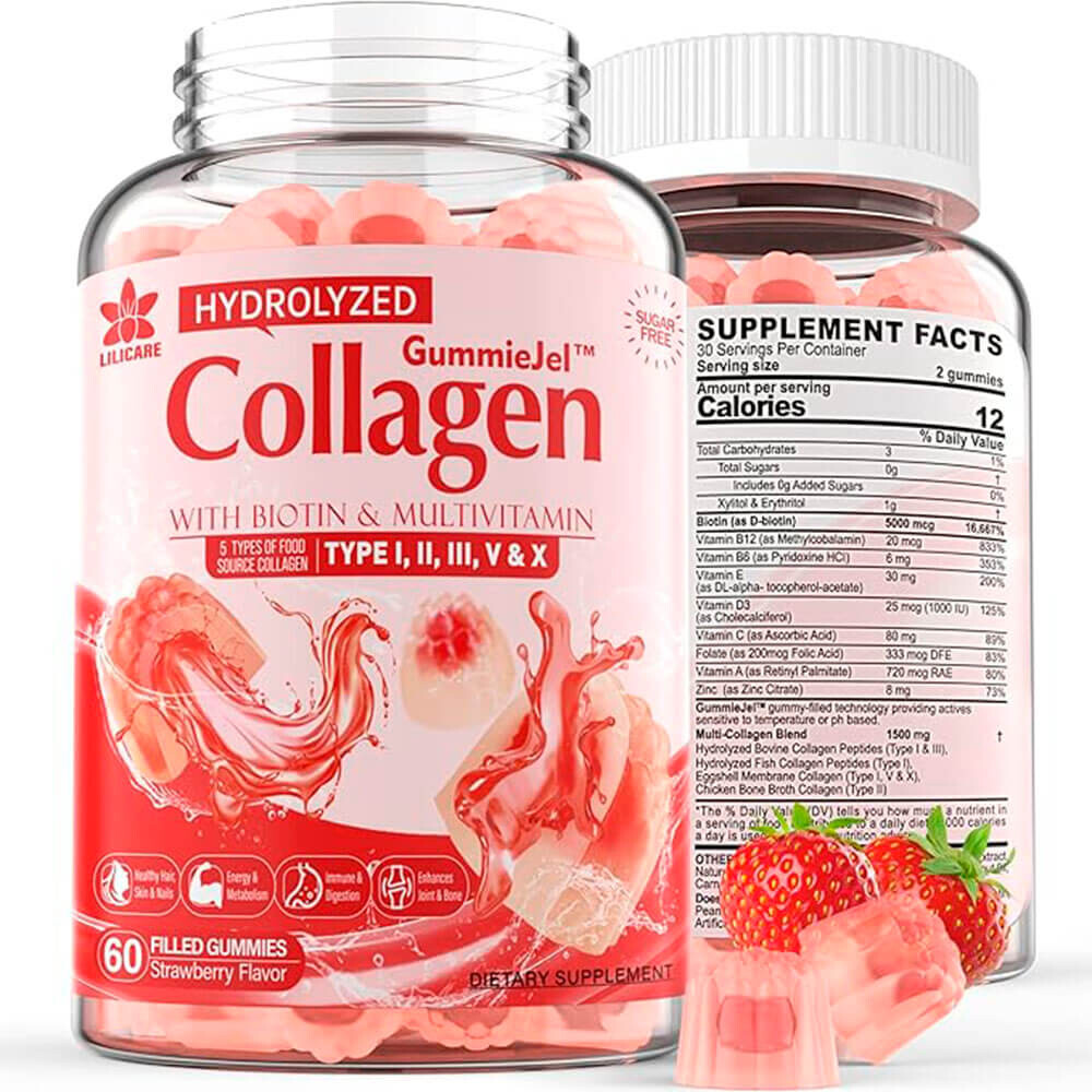 

Коллаген EnvyDeal Sugar-Free Hydrolyzed Peptide Filled Gummies, 60 жевательных конфет