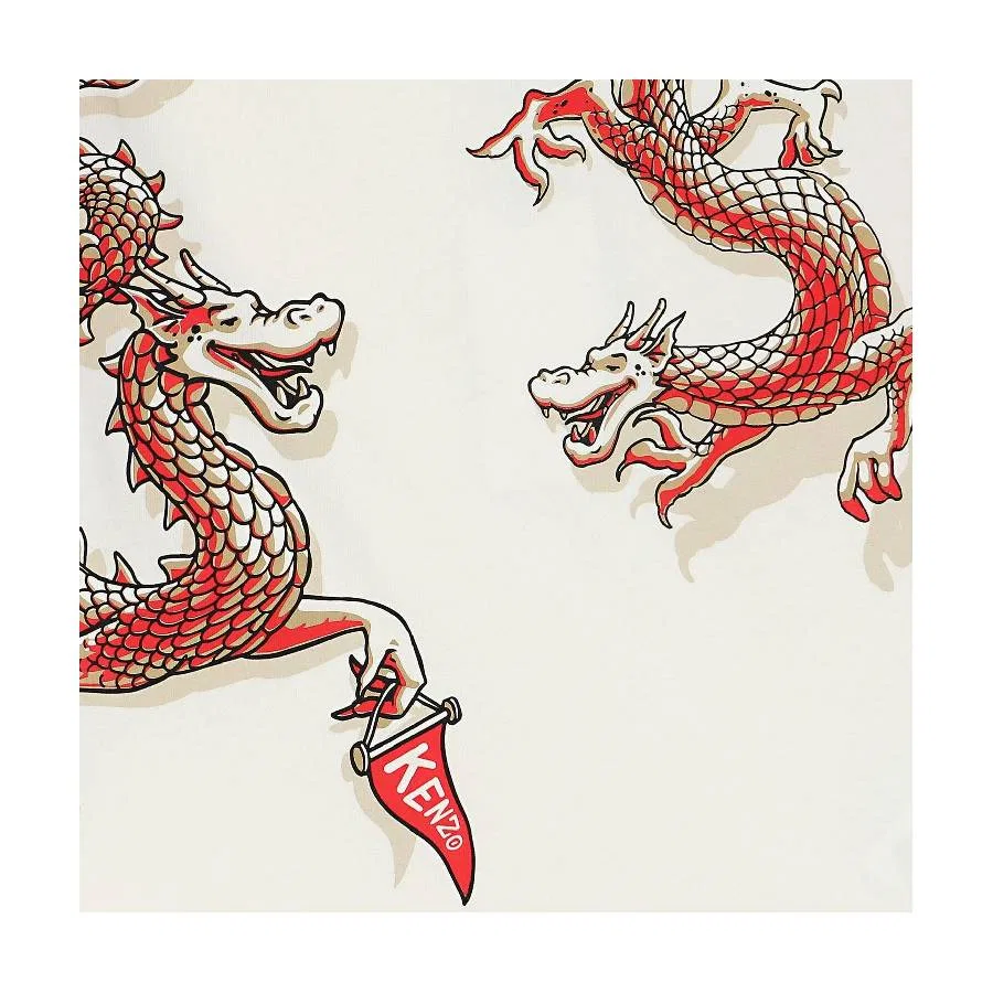 Футболка с принтом дракона Kids Dragon Print Crew Neck T-Shirt Kenzo, White — фото 3