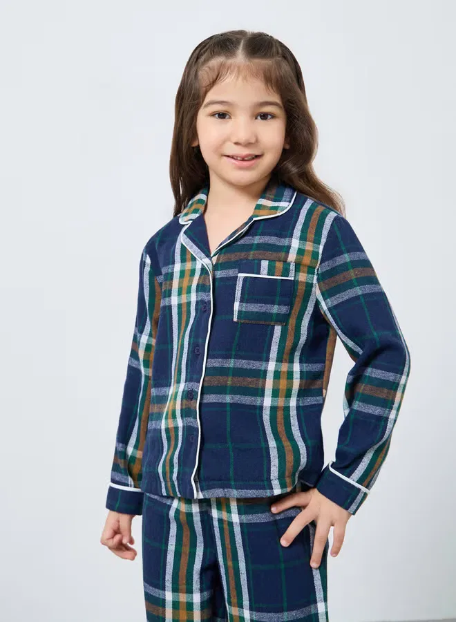 Комплект пижамный в клетку с длинным рукавом Family pyjamas Styli, темно-синий — фото 2